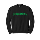 Black crewneck sweatshirt with Hibernian printed in green on the front