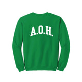 Irish green crewneck sweatshirt with A.O.H. in white on the back