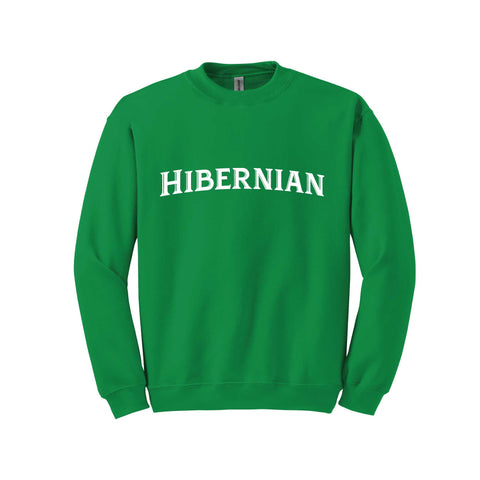 Irish Green crewneck sweatshirt with Hibernian printed in white on the front