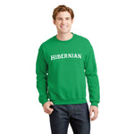 Model wearing an Irish Green crewneck sweatshirt with Hibernian printed in white on the front